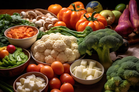 variety of raw vegetables for casserole, created with generative aiの素材