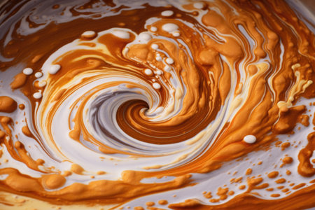 swirls of milk and coffee mixing for a latte art masterpiece, created with generative aiの素材