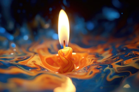 macro shot of candle wick burning in zero gravity environment, created with generative aiの素材