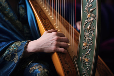 elegant harp playing with detail on fingers, created with generative aiの素材