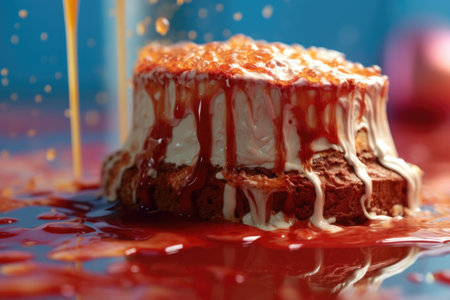 macro shot of ice cream melting on a hot day, created with generative aiの素材