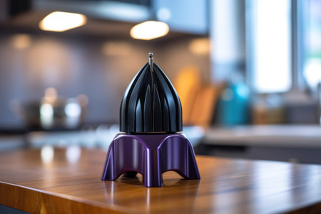close-up of knife sharpener with blurred kitchen background, created with generative aiの素材