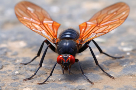 close-up of tarantula hawk wasp wings spread, created with generative aiの素材