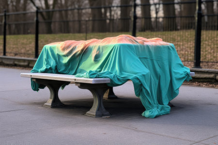 disinfectant-soaked cloth on a park table, created with generative aiの素材