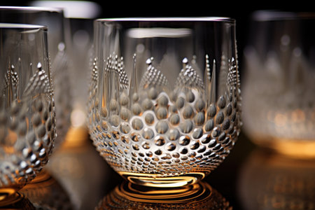 close-up of water droplets on glassware, created with generative aiの素材