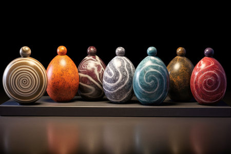 curling stone lineup, showcasing various colors and designs, created with generative aiの素材