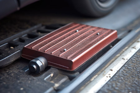 close-up of foot pressing car accelerator pedal, created with generative aiの素材