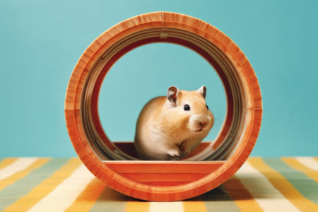 hamster wheel with a tiny finish line, symbolizing achievement, created with generative aiの素材
