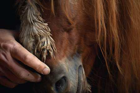 close-up of horses mane being brushed gently, created with generative aiの素材
