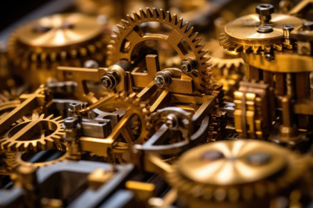 selective focus on gears in a complex machine, created with generative aiの素材