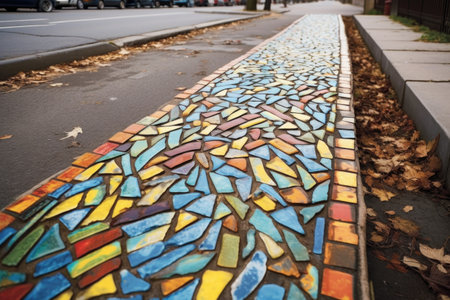 mosaic-like tile arrangement on urban pavement, created with generative aiの素材