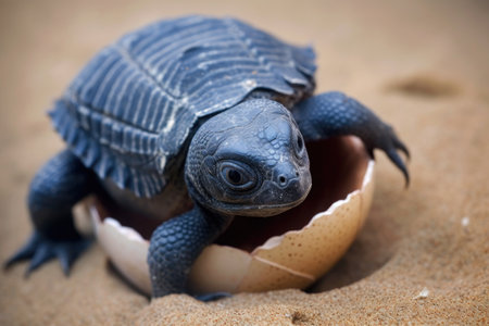 baby leatherback turtle emerging from egg, created with generative aiの素材