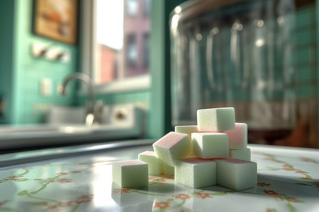 close-up of dishwasher detergent tablet, created with generative aiの素材