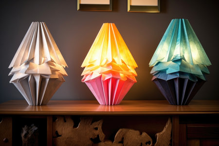 assorted origami lampshades showcasing variety, created with generative aiの素材