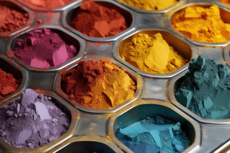 close-up of vibrant plant dye pigment on a palette, created with generative aiの素材