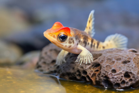 vibrant mudskipper with unique markings on rocks, created with generative aiの素材