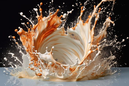 cereal and milk creating a beautiful splash pattern, created with generative aiの素材