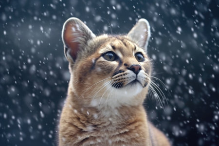 pumas whiskers covered in snowflakes, created with generative aiの素材