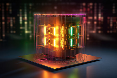 quantum computer core with glowing energy source, created with generative aiの素材