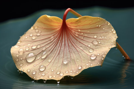 lotus leaf floating on water with raindrops, created with generative aiの素材
