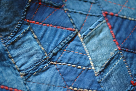 jeans with visible mending using sashiko technique, created with generative aiの素材
