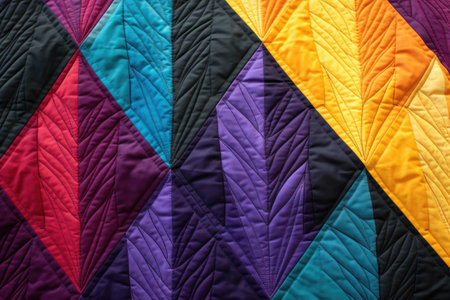 close-up of a quilted pattern on a finished quilt, created with generative aiの素材