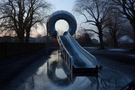 an empty slide with a thin layer of frost reflecting the moonlight, created with generative aiの素材