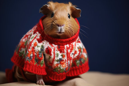 a guinea pig sporting a tiny, knitted sweater, created with generative aiの素材