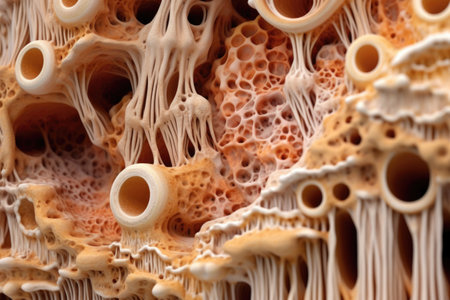 collagen fibers and minerals in regenerating bone, created with generative aiの素材