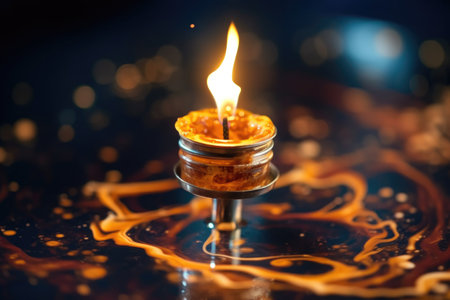 macro shot of candle wick burning in zero gravity environment, created with generative aiの素材