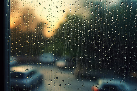 water droplets on freshly cleaned high-rise windows, created with generative aiの素材