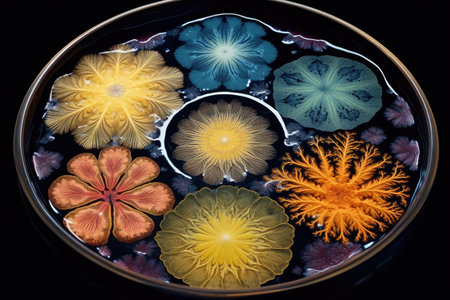 colorful cymatics patterns in oil and water, created with generative aiの素材
