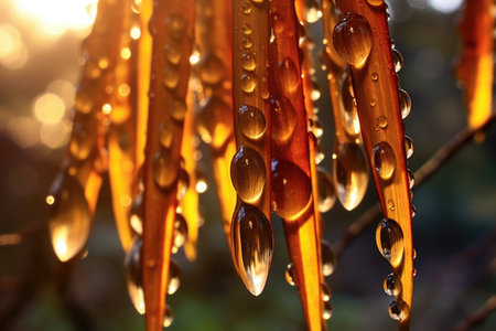 sunlight reflecting on dracaena tree sap droplets, created with generative aiの素材