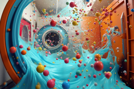 spinning detergent bubbles in washing machine drum, created with generative aiの素材