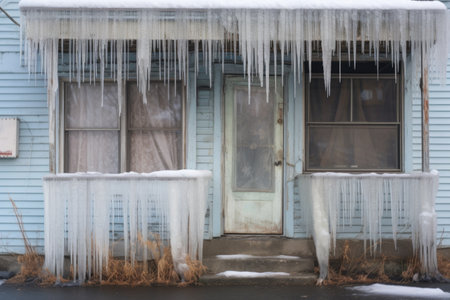 icicles surrounding a frosted window frame, created with generative aiの素材