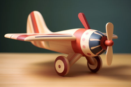 wooden toy airplane soaring through the air, created with generative aiの素材