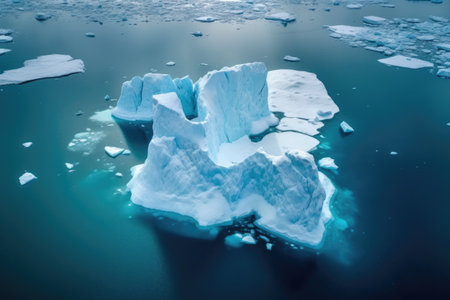 aerial view of iceberg calving in polar ocean, created with generative aiの素材