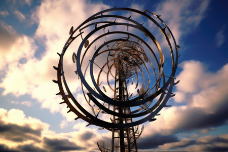 spiral motion of a kinetic sculpture against sky, created with generative aiの素材