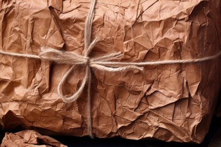 close-up of rough, fibrous brown paper bag, created with generative aiの素材