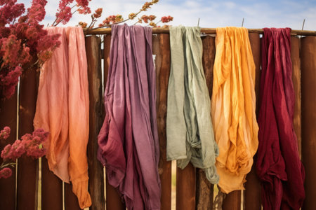 various plant-based dye powders in small bowls, created with generative aiの素材