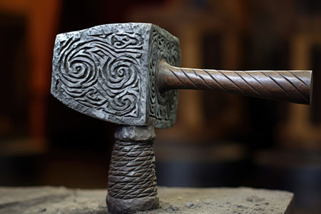 hammer and anvil shaping damascus steel blade, created with generative aiの素材