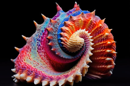 close-up of a colorful mollusk hiding in shell, created with generative aiの素材