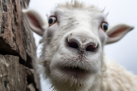 close-up of a mountain goats face while climbing, created with generative aiの素材