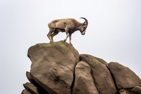 mountain goat balancing on precarious cliffside boulder, created with generative aiの素材
