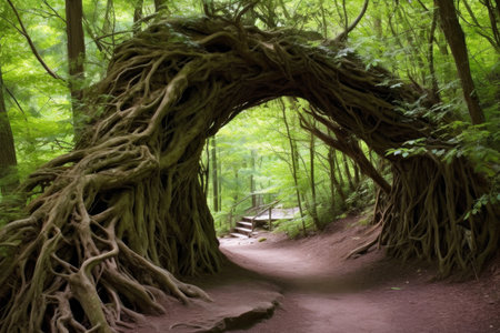 natural forest archway formed by tree branches, created with generative aiの素材