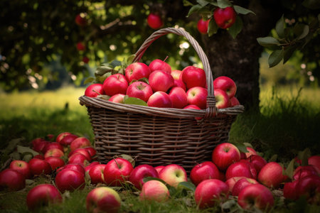 a basket full of freshly picked apples, created with generative aiの素材