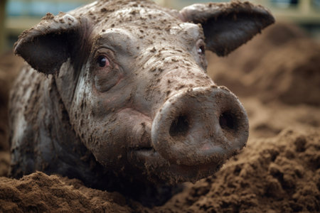 pigs snout covered in mud, close-up shot, created with generative aiの素材