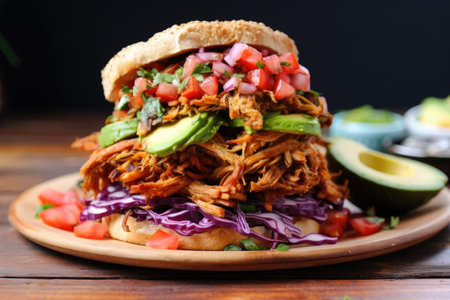 stacked jackfruit pulled pork sandwich, created with generative aiの素材