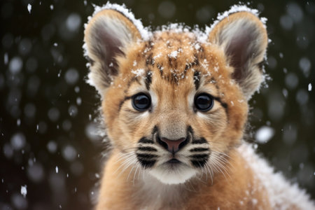 pumas whiskers covered in snowflakes, created with generative aiの素材