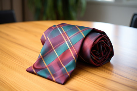 tie and matching handkerchief folded on a table, created with generative aiの素材